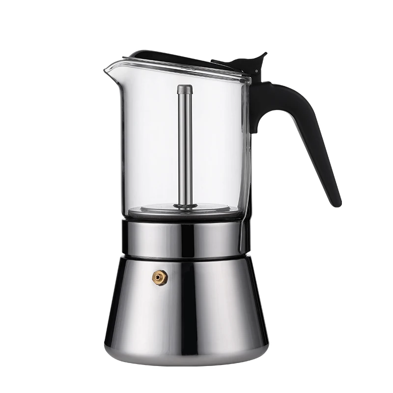 

Hot Sale 6 cups 240 ML Wholesale Portable High Borosilicate Glass Stovetop Espresso Coffee Maker Moka Pot stainless steel