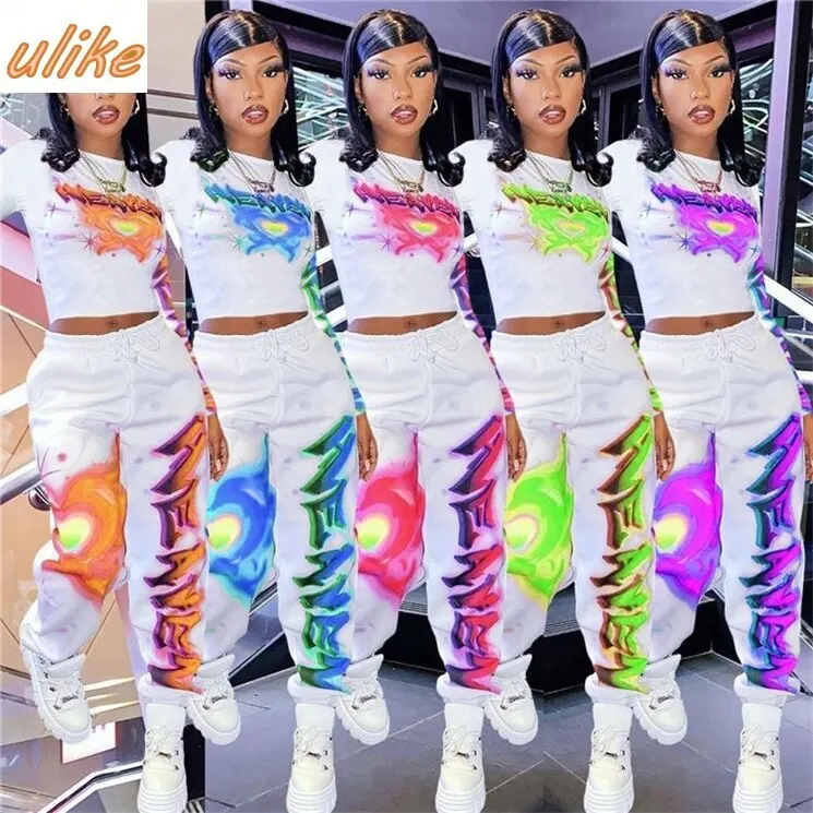 

Digital positioning printing Casual Long Sleeve sports suit Two Piece Set Women Clothing For Fall