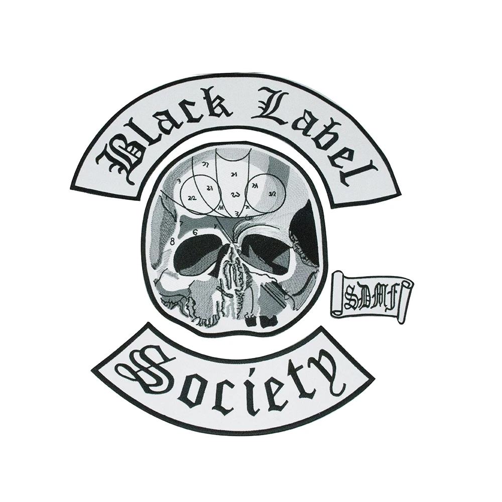 

Black Biker Label Society Biker Back Vest Clothing Skull Head Rocker Patches Rock and Punk Embroidery Patches