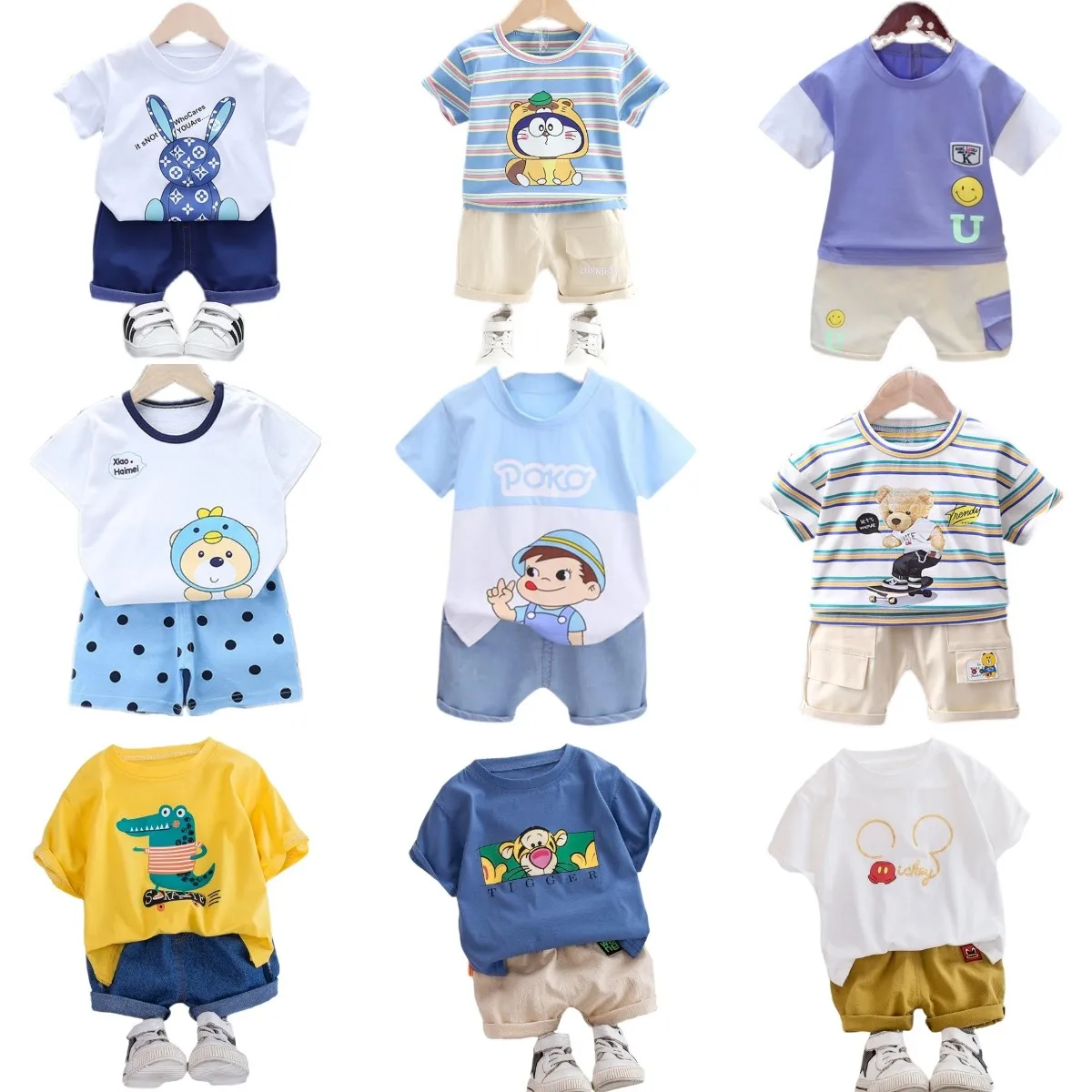 

2021 Sping New Fashion Children's Clothes Short Sleeve Boy's Suits 100% Cotton Kids Clothing set