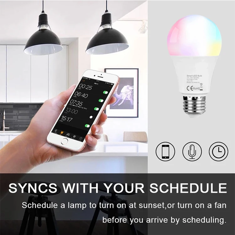 LED Smart WiFi Bulb APP Voice Control Colorful Light Lamp Bulb E27 7W 9W Support Amazon Alexa Google Home Night Light