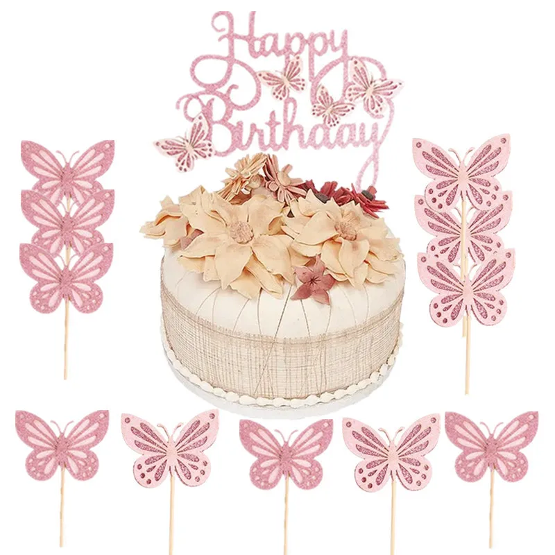 

Ychon Butterfly Cupcake Toppers Hollow 3D Double-layer Butterfly Cake Toppers Paper Decorations for Birthday Wedding Shower