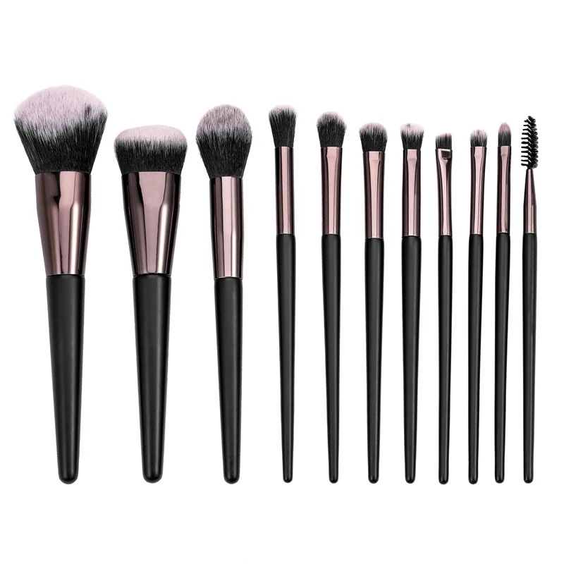 

Hot Selling High Quality 11PCS Classic Black Handle Makeup Brushes Synthetic Hair Foundation Eyelash Blending Makeup Brush Set