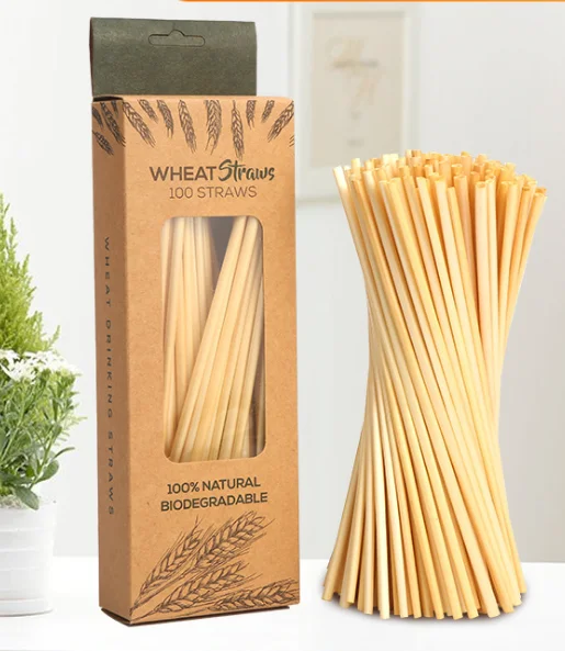 

Amazon Natural Biodegradable Disposable Organic Hay Eco Grass Straws Wheat Drinking Straw, Light yellow