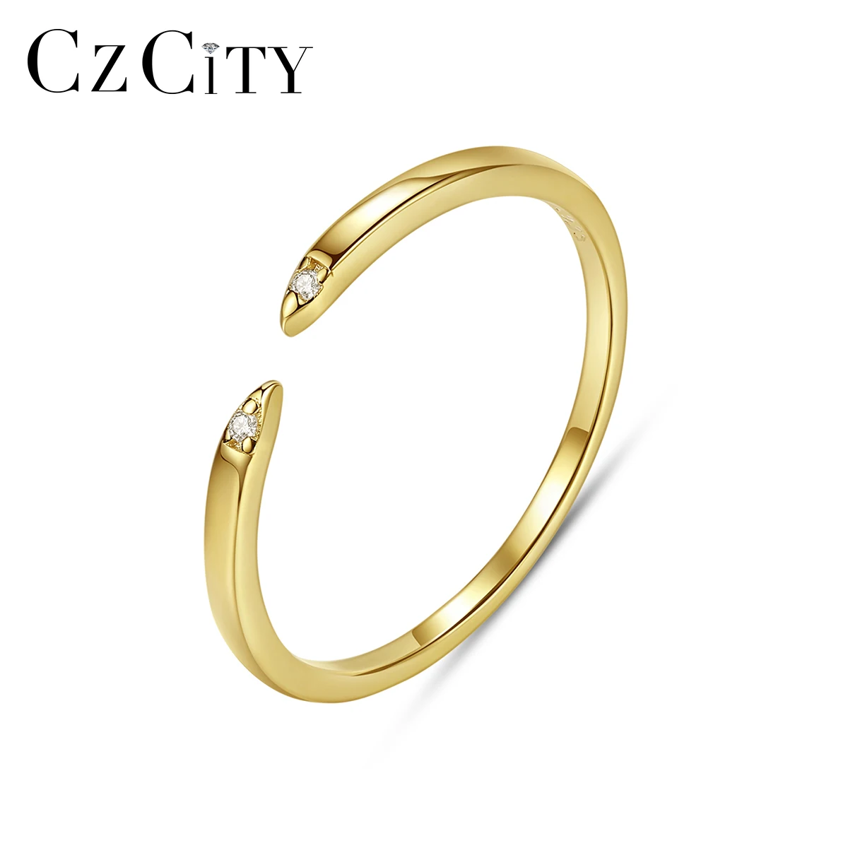 CZCITY Trendy Simple Classic Small CZ Women Open Minimalist Ring 14K Gold Plated Trendy Rings