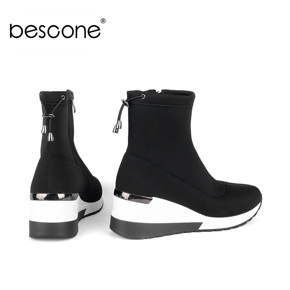 

BESCONE Shoes Women Boots Comfortable New Stretch Fabric Fashion New Walking Sports Shoes Short Women Ankle Boots 2021 H9