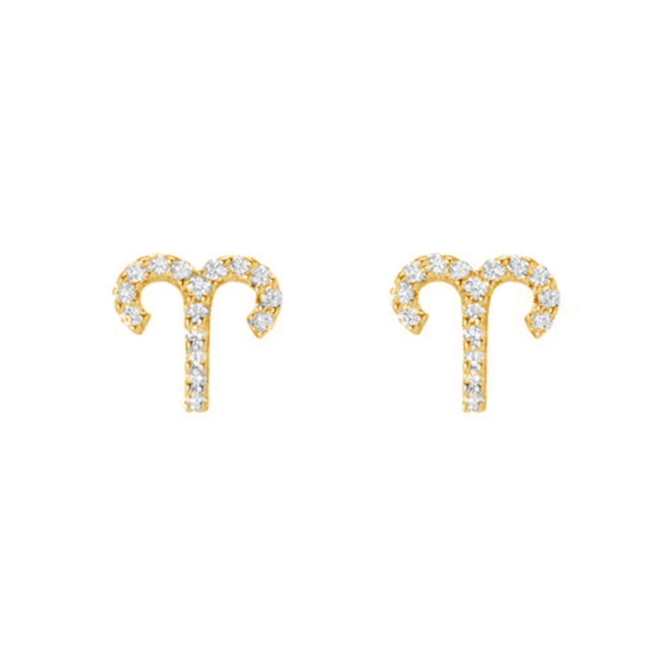 

Dainty Earrings Jewelry 925 Sterling Silver Wholesasle 18k Gold Plated Pave Diamond Zodiac Stud Earrings