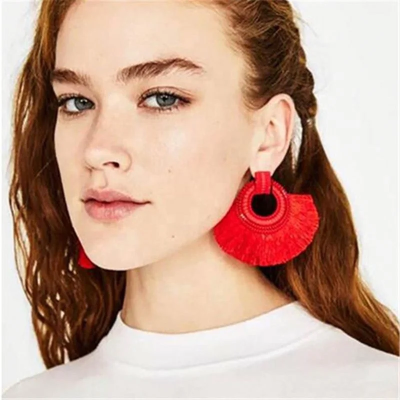 

New Bohemian Handmade Geometric Hollow Circle Tassel Earrings, 9 colors