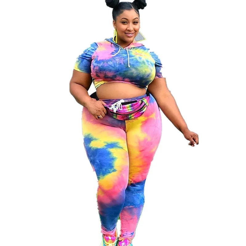 

Woman Crop Tops Printed Tie Dye Colour trousers Plus 3XL 4XL Size Two Piece Sets 2019, Two piece set woman