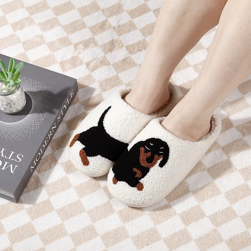 Wholesales Inventory Customized Dachshund Hotdog Animal Print Unisex Home Soft Non-slip Pvc Sole Fashion Fur slippers