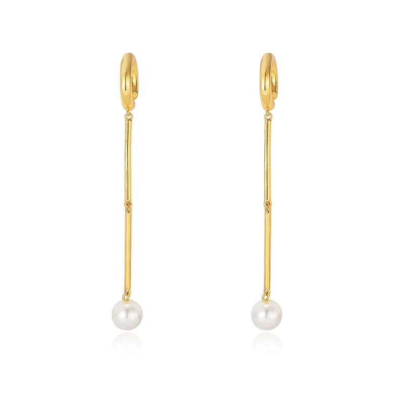 

2023 new style Famous design in China private label 14k gold plated chic pearl chain earring