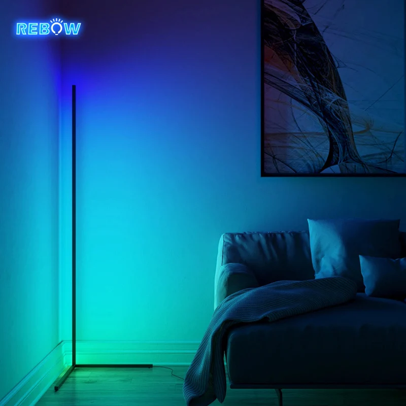

Rebow Free Shipping Ready To Ship Stand Modern Home Bedroom Living Room RGB Industrial Shelf LED Corner Floor Lamp