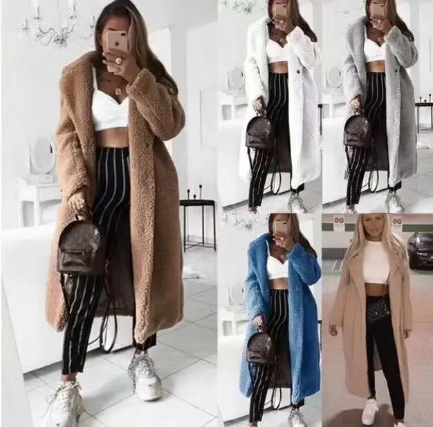 

2020 Winter Fashion British Style Woolen Solid Color Fleece Plus Size 5XL Long Sleeve Women Coats, Multi colors