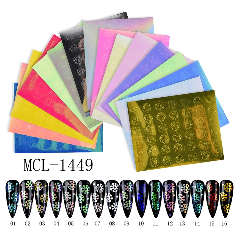 

16 pieces/bag New large 3D laser nail art snowflake stickers for nails