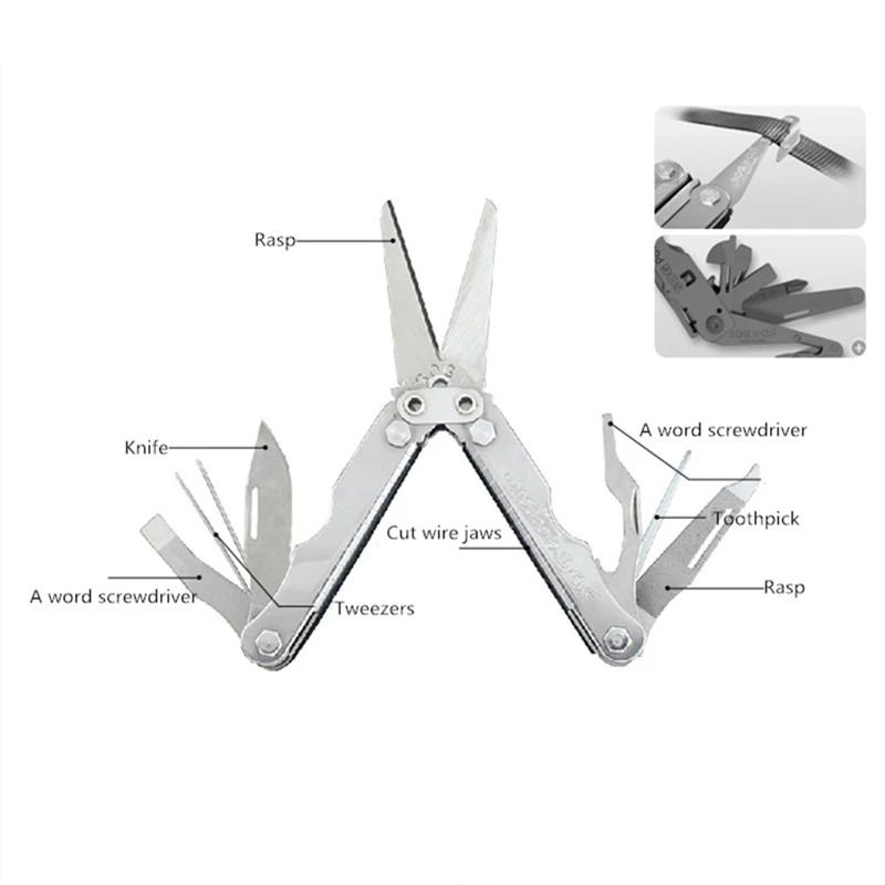 

Multi Functie Outdoor Camping Draagbare Gear Survival Zakmes Gereedschap, Silver