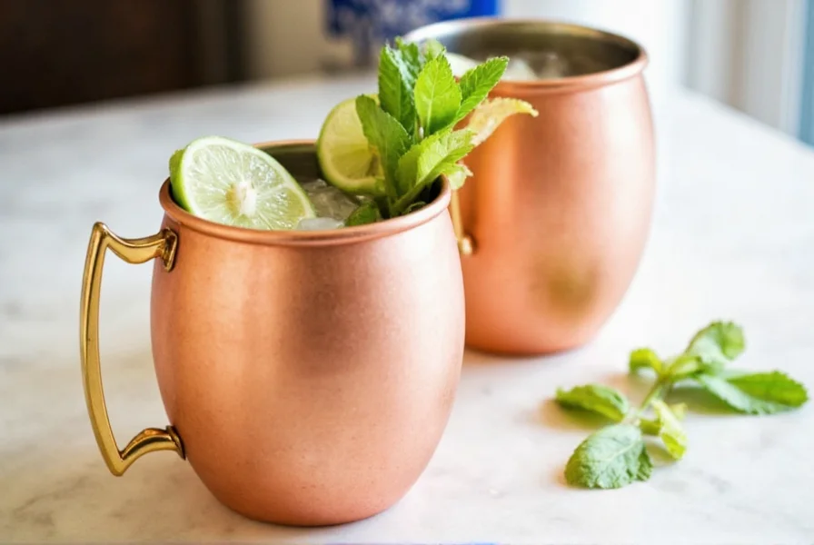 Step-by-step vodka mule preparation with ingredients