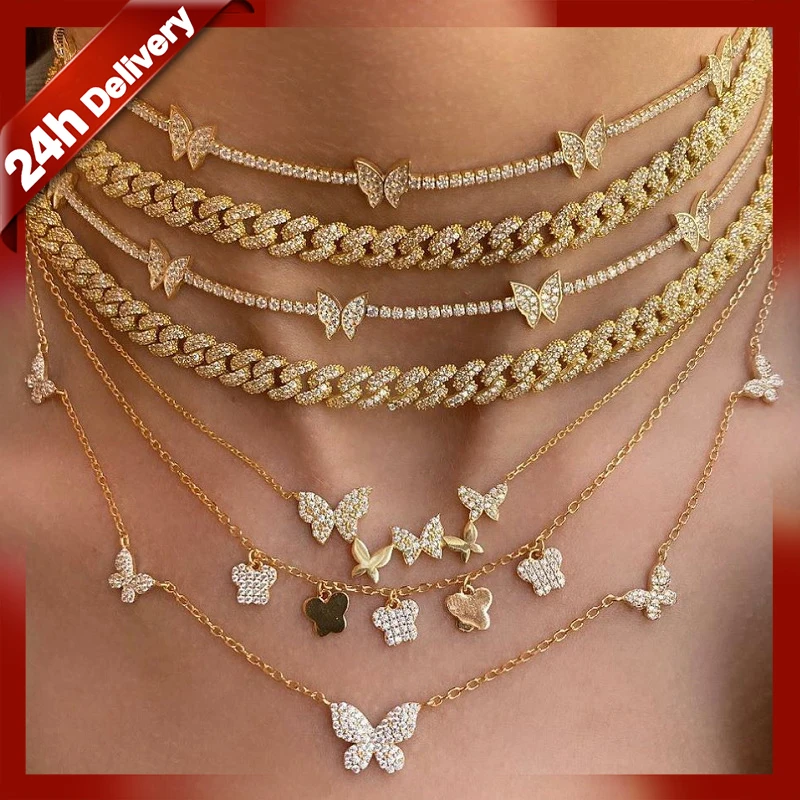 

Dylam Ice Cuban Link With Small Butterflies Cooper Dainty Girls Filled Gold Plated Stack Adjustable Butterfly Necklace Chocker