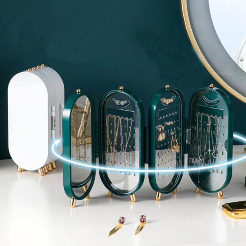 

High Quality Jewelry Storage Box Jewelry Organizer 4 Layers Earring Box Dust-proof, White,green