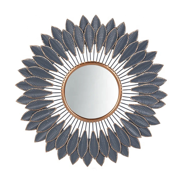 

Mayco Home Decor Large Beauty Leaves Sunflower Shape Hanging Metal Framed Decorative Wall Mirror, Silver