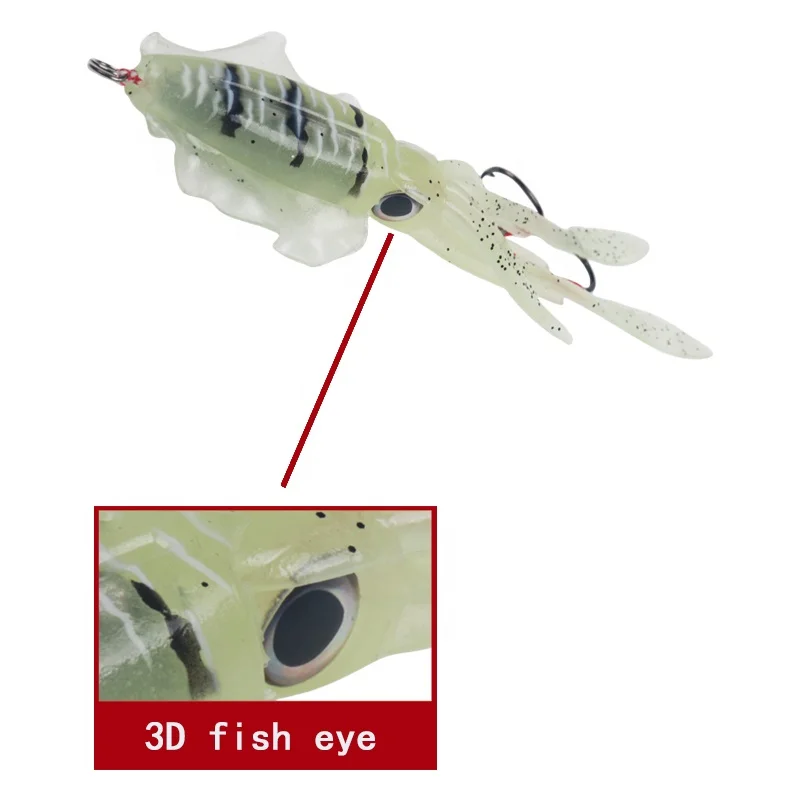 

soft plastic octopus fishing lure with lead and two hooks luminous squid, 7 colors