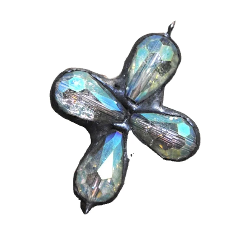 

PC35636 Turquoise Soldered Crystal Pendant Aurora Boreali Ab Briolette Drop Cross Crystal Pendant Cross Bohemian Metalwork