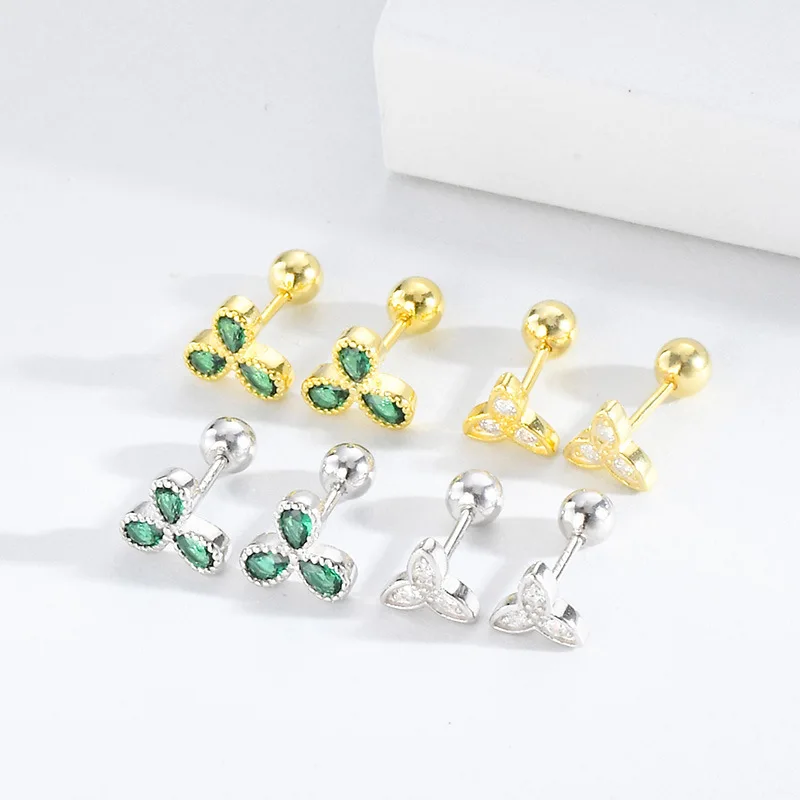 

Sweet Jewelry S925 Sterling Silver Crystal Flower Screw Back Earrings Little Flower Silver Stud Earrings