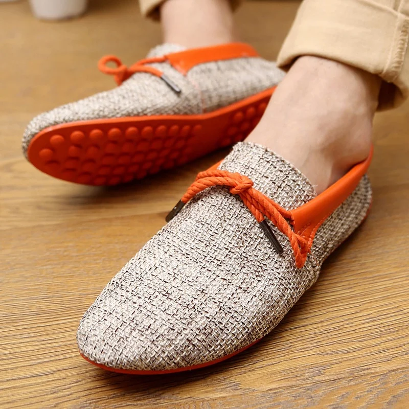 

2020 men driver shoes wholesale loafer single shoes linen lace-up man casual shoes, Green, blue, orange