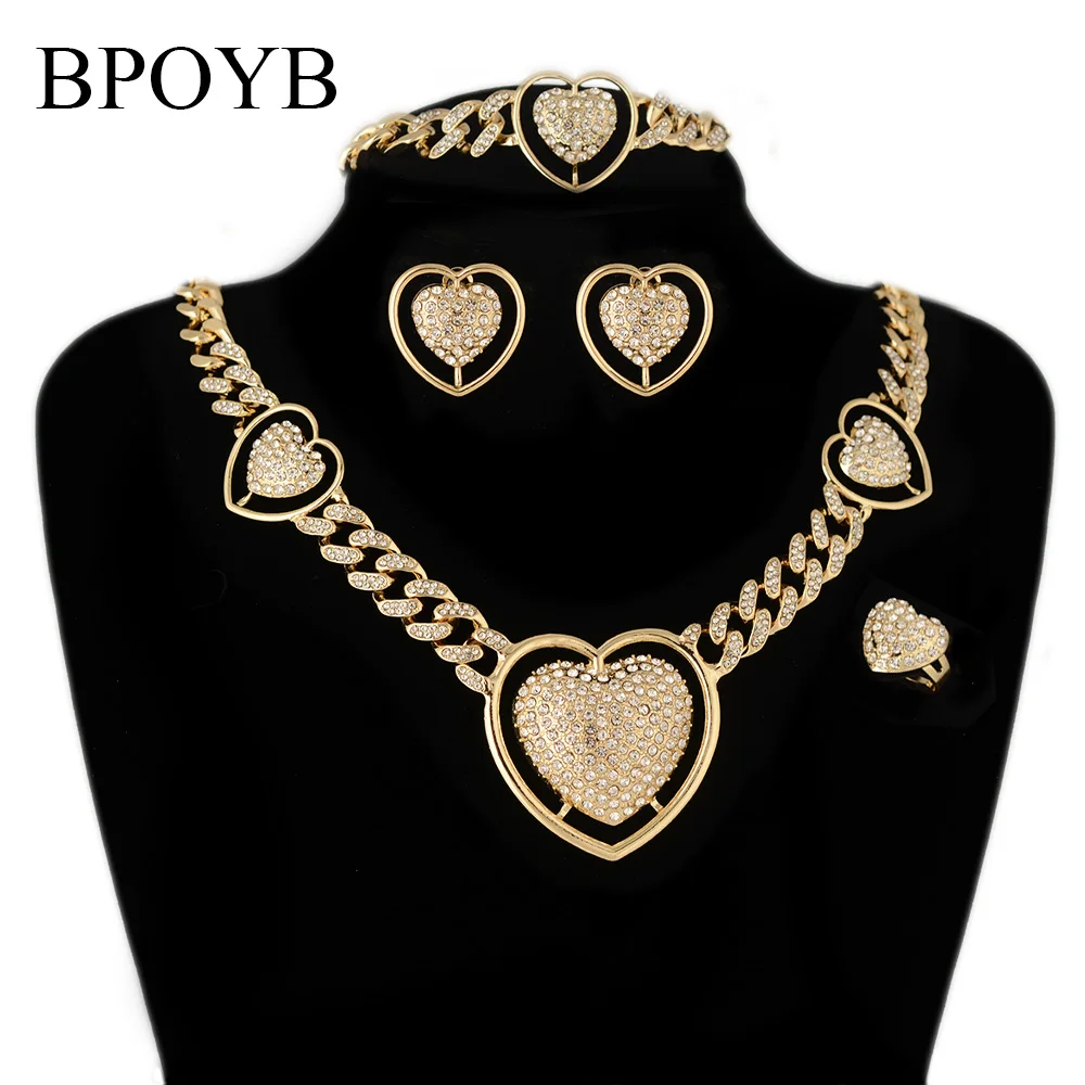 

BPOYB Hip Hop 2gram Gold Big Spiral Necklace Haar Bracelet Women Party Designer Fully lced Out Cuban Chain Heart Jewelry Sets