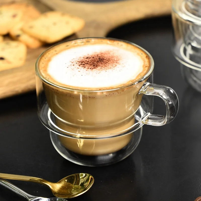 

200ml Stackable Thermal Double Wall Glass Coffee glass Cup Mug