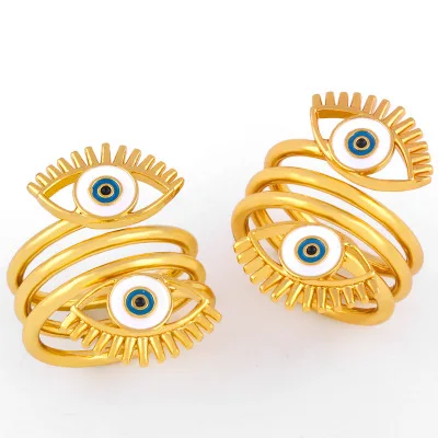 

Hip Hop 18K Real Gold Plated Three Circle Open Evil Eyes Ring Color Retention Evil Eyes Open Adjustable Ring