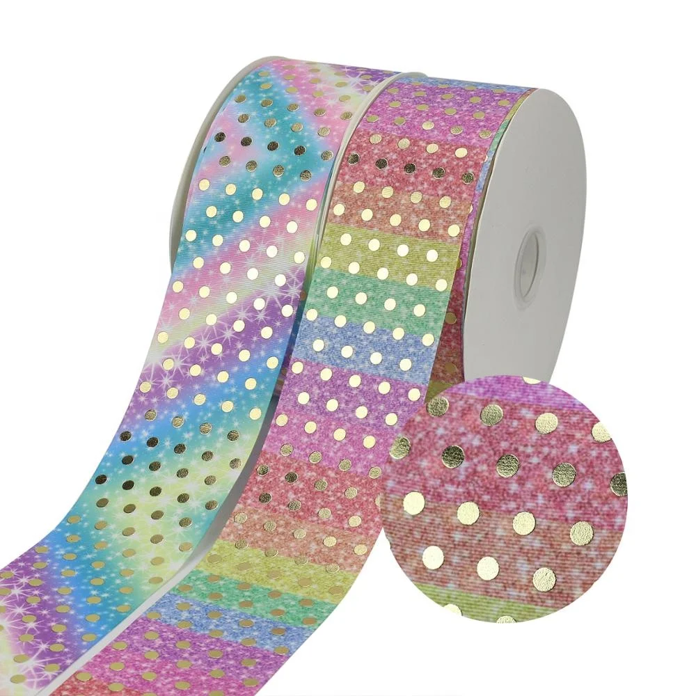 

Midi 3 Inch 75mm Polyester Grosgrain Gold Foil Polka Dot Ribbon Bows For Stock Sale, Request