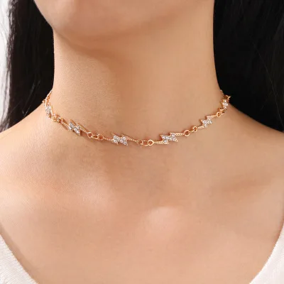 

Wholesale Gold Plated Lightning Choker Chain Necklace Dainty Micro Paved Crystal Lightning Necklace