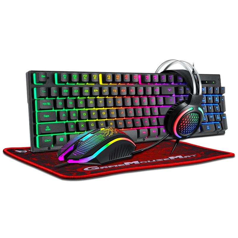 

4 in 1 Gaming Bundle Backlit Keyboard Mouse and Gaming Headset Non-Slip Mousepad