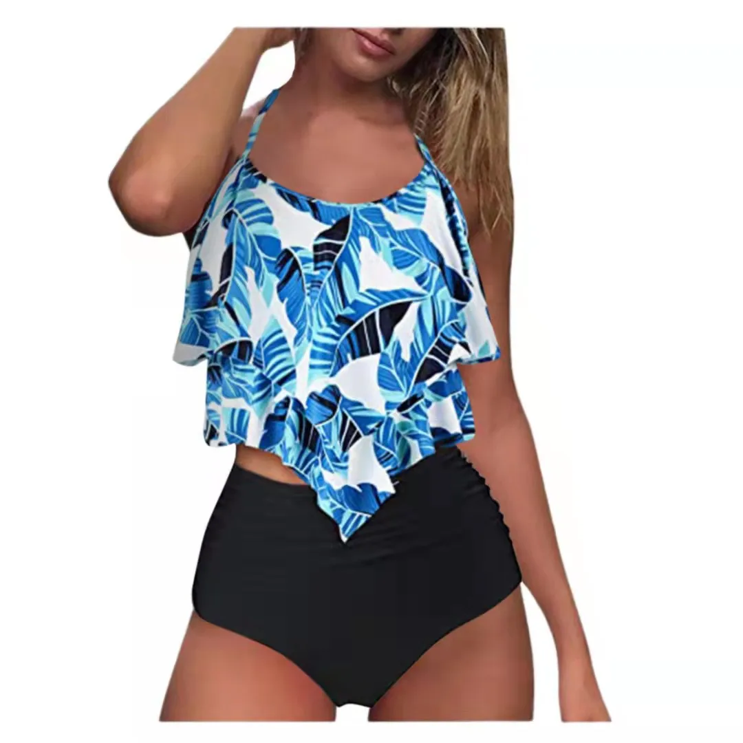 

2021 New Stylish Custom Two Piece print fabric Hot Sale Tankini Women Beachwear Swimwear, As picture