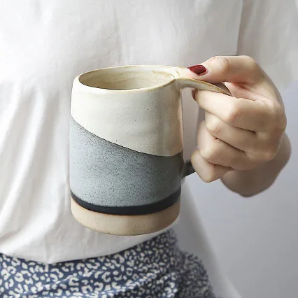 

Retro Stoneware Clay Mug Ceramic Large Capacity Coffee Mug, As picture show