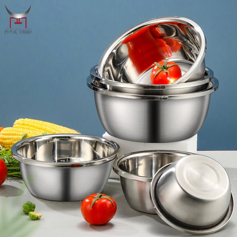 

Stainless steel deep basin set salad mixing bowl set with drain basket colanders basin for washing fruit vegetable kitchen tool