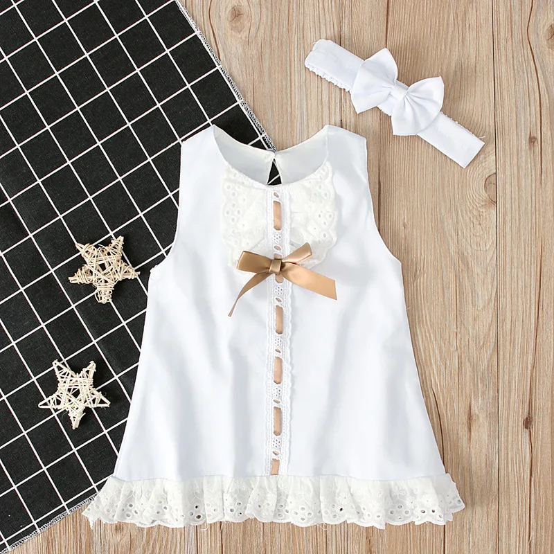 

European and American style baby girl dresses summer sleeveless bow skirt two-piece baby dresses, White, pink, red, champagne, blue, green, purple