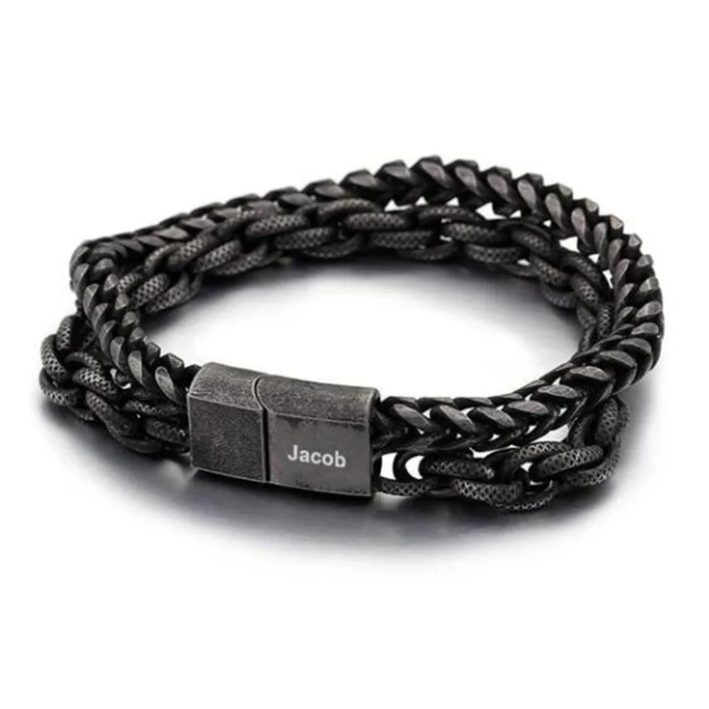 

Personalized Engraved Bracelet Christian Rope Cuban Chain Men Classic Custom Weaved Men's Bracelets Stainless Steel Blue Black, Black sliver oem