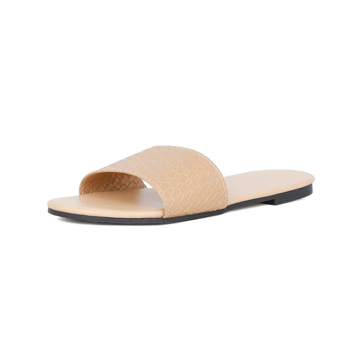 

Spring 2021 new simple weave pattern ladies flat-soled slippers a word-size wholesale Europe and the United States, Beige, black, brown