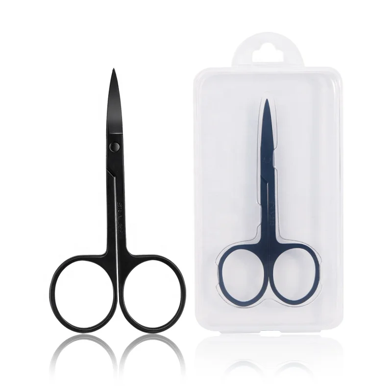 

Fast shipment Inventory Stainless Steel Curved Sharp Black Private Label Eyebrow Scissors