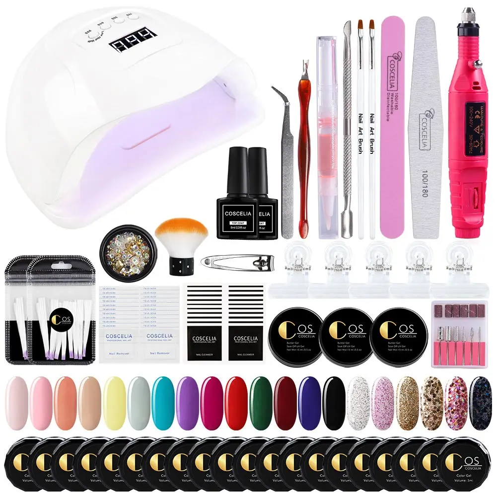 

COSCELIA UV Gel Lamp Nail Set Wholesales 20 Colors Nail Art Products LED Lamp 30s UV Lamp 2mins with Mini Nail Drill