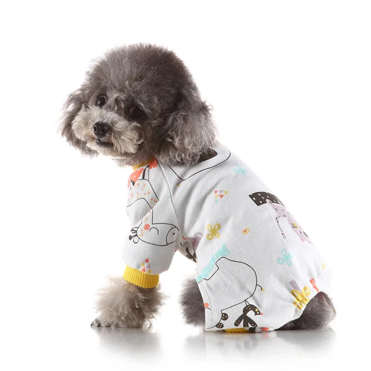 

Latest Cotton Printed Dog Clothes Long Sleeve Indoor Bodysuits Wholesale Boutique Dog Rompers