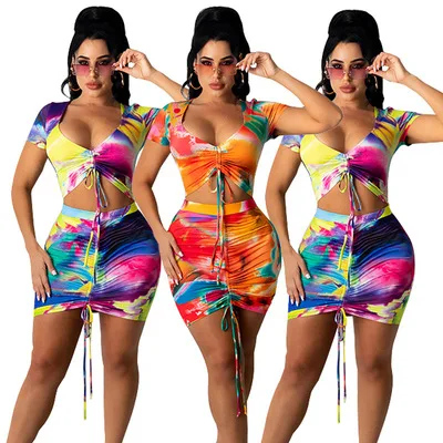 

B35923A Bandage lady African Print 2021 Woman Sexy print Hot Summer casual dresses, Shown