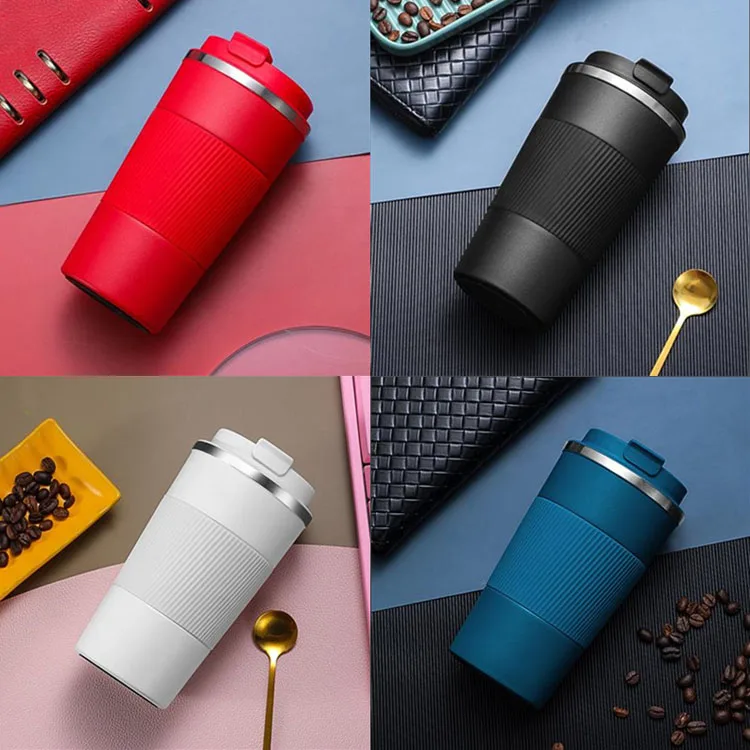 

12oz 17oz Custom Logo Thermos Vacuum Coffee Cup Double Wall Stainless Steel Insulated Coffee Mug With Lid And Silicone Sleeve, Customized colors acceptable