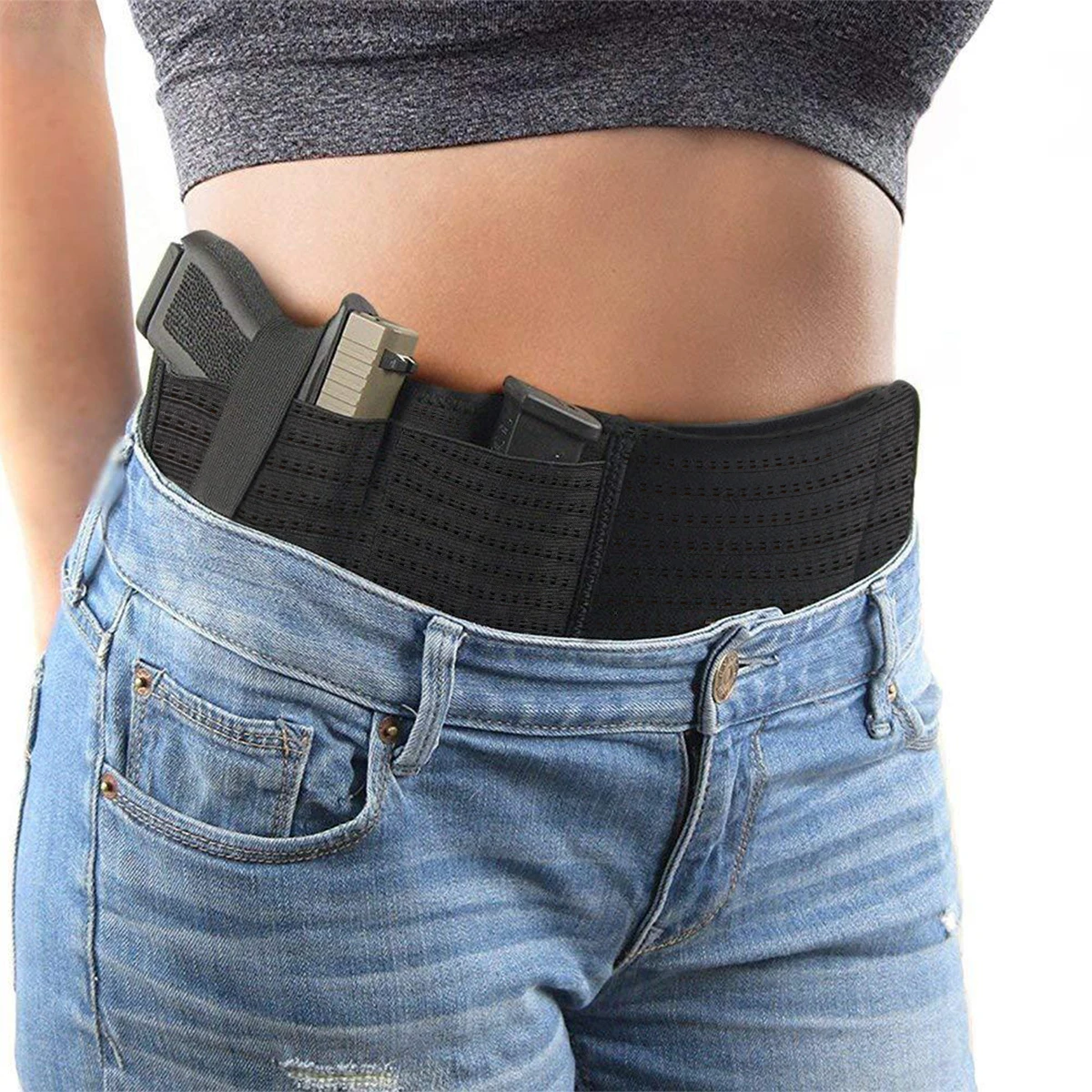 

Concealed gun holster detachable concealed gun holster with elastic belly band gun holster, Black