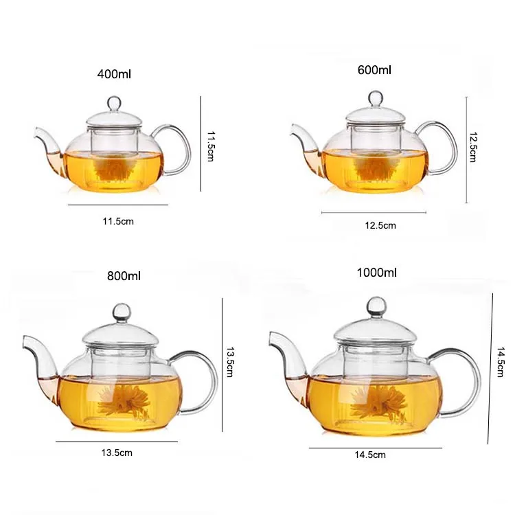 

Hot selling 400ml 600ml 800ml 1000ml pyrex glass teapot with strainer flower pot glass tea pot with infuser, Clear