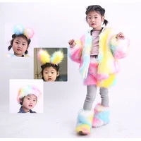 

2019 Hot selling colorful faux fox fur coat matching raccoon fox slides slippers boots sets in winter snow coat