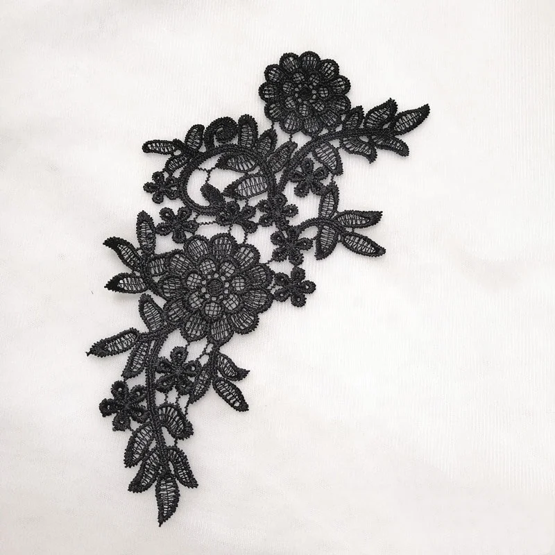 

Polished sew on water soluble black lace applique for clothing decoration, Accept customized color