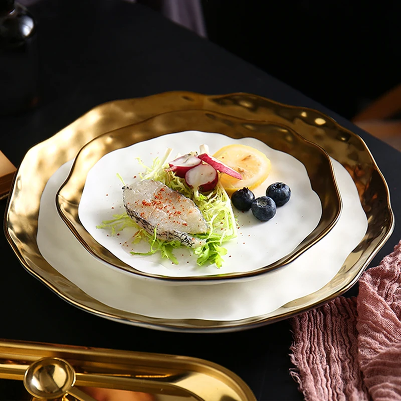 

popular chic dinner plate with gold rim, Multi