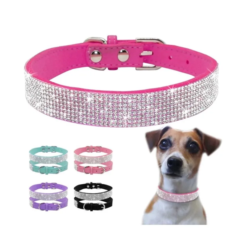 

12 Colors Bling Cat Dog Collar Soft Suede Leather Rhinestone, More colours for your choice